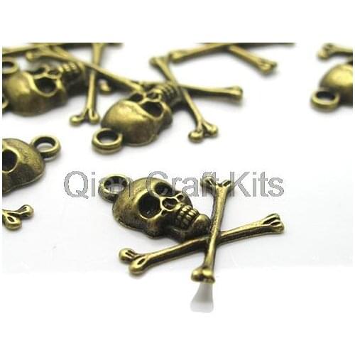 200pcs Halloween cross bone skull charm, antique bronze skull beads, gothic alloy skull, pirate pendant, charm zinc alloy 22mm