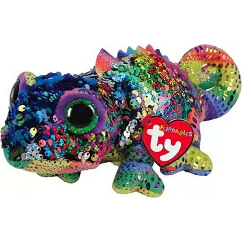 23CM Ty Big Eyes Reversible Soft Stuffed Sequins Chameleon Lizard Cute Animal Doll Plush Toy Christmas Birthday Gift Kids