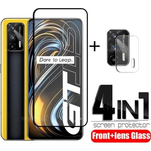 2-in-1 For OPPO Realme GT 5G Glass For Realme GT 5G Tempered Glass Full Cover Glue Screen Protector For Realme GT 5G Lens Glass