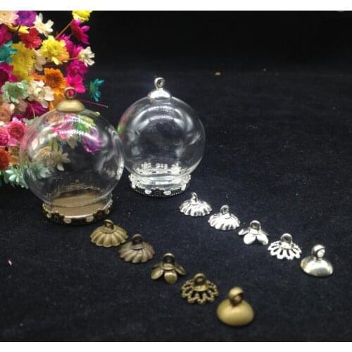 5sets/lot 30*20mm open mouth glass vial bubble glass dome 20mm flower tray DIY glass vials pendant glass wish bottle necklace