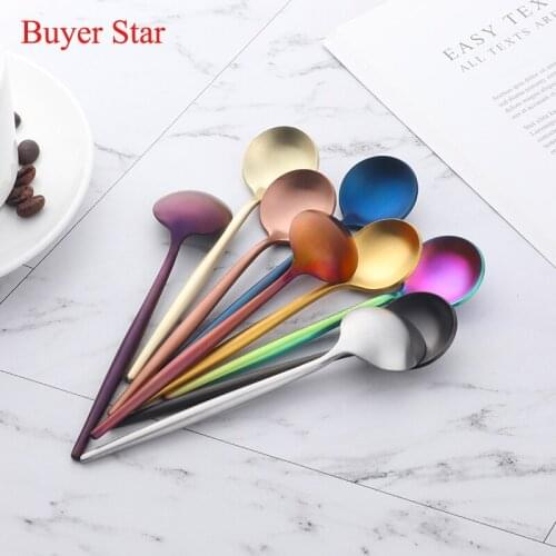 6pcs/set Creative Round Teaspoons Gold Drinking tools Stainless Steel Coffee spoons Mini Dessert spoons Silver Kitchen Tableware