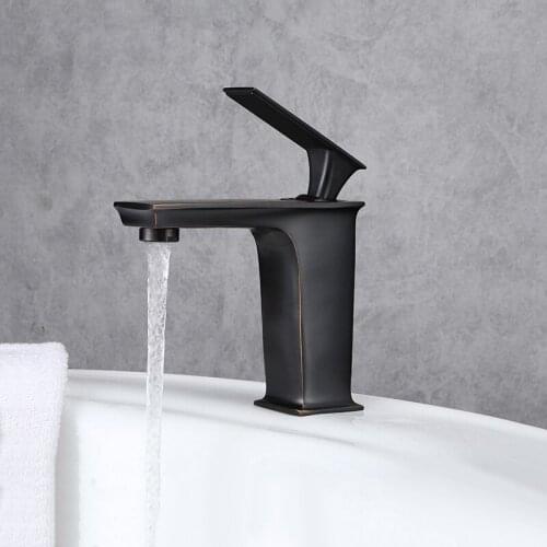 Antique Bathroom Basin Faucet Black Square Style Sink Tap Single Lever Cold and Hot Water Mixer Tap Deck Mounted Wash Basin Tap