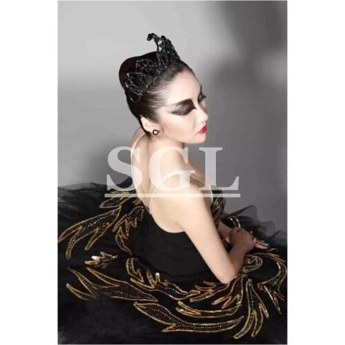 Black Swan Ballet Tutu Adult Black Professional Tutu Dress Custom Made Tutus For Performance Ballet Test Costumes BW1128