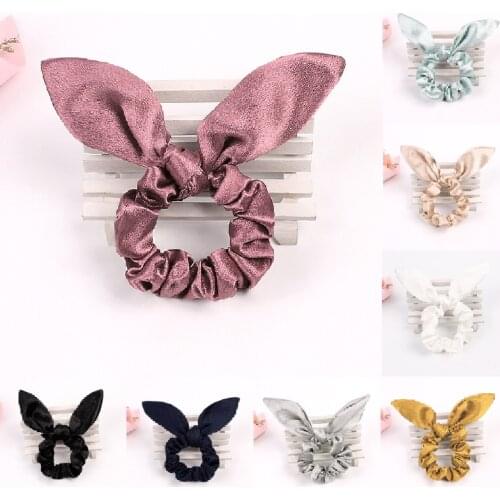 Velvet Rabbit Ears Hair Scrunchie Bunny Ears Hair Bow Tie Elastic Girls/Women Ponytail Holder Hair Accessories Rubber Band