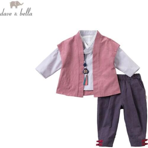 DB15677 dave bella autumn baby boys Chinese style solid clothing sets kids casual sets children 3pcs suit