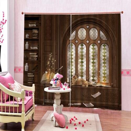 Rustic Curtains European window Print For Living Room Bedroom Blackout Window Drapes Home Indoor Decor（left and right Side)