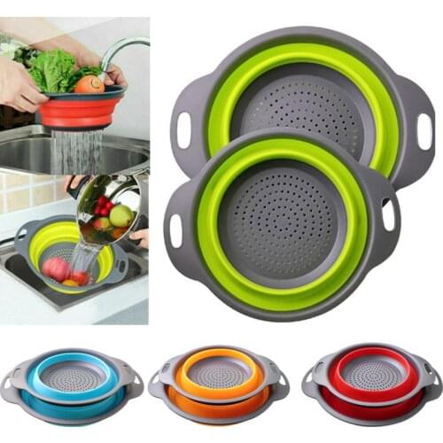 Two Size Silicone Drain Basket Foldable Colander Fruit Vegetable Washing Basket Strainer Collapsible Drainer Kitchen Tools