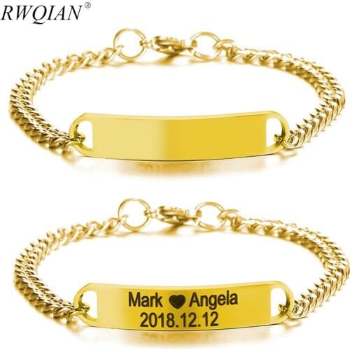 Hiphop Link Chain Bracelets Customize Carve Stainless Steel Gold Silver Color Chains Bracelet 316L Stainless For Men Bar Jewelry