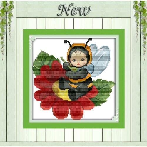 The baby bumblebee flower animal paintings counted printed on canvas DMC 11CT 14CT Cross Stitch kits needlework Sets embroidery