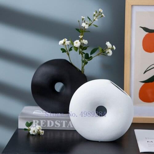 Ceramics Black and White Circle Flower Arrangement Accessories Modern Home Decoration Abstract Flower Vase Table Accessories