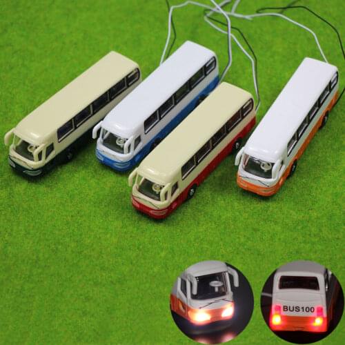 2pcs Model Lighted Buses HO TT scale 1:87 Cars With 12V LED Building Layout Diecast EC10001