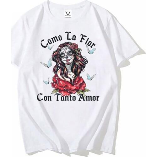 Fashion vintage Mens Summer Casual Tees Como la flor con tanto amor Latina Girl Essential T-Shirt Spanish text T-Shirt Hip hop