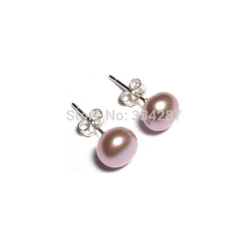 Mujer Women Gift word Love Genuine 8-9MM AAA Purple Pearl 925 Silver Earring Studs Fine moda