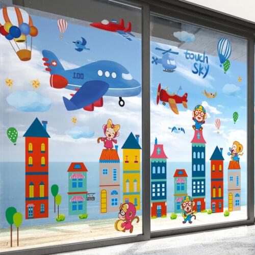 Cartoon Airplanes Balloons Wall Sticker DIY Monkeys Castles Wall Decals for Kids Bedroom Baby Room Nursery Home Decoration