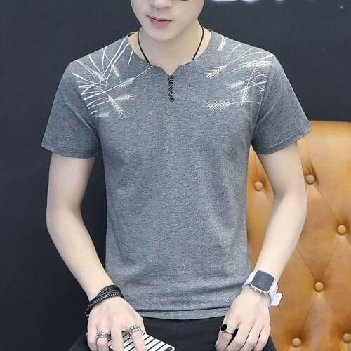 2020 Summer New Mens V-Collar Short Sleeve Coat T-shirt Printed Half Sleeve Slim Korean Mens Casual Clothes Fashion