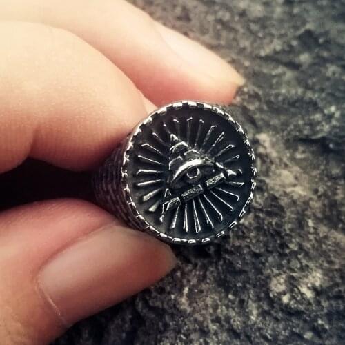 Vintage Masonic Eye of Providence Stainless Steel Ring Freemasonry Biker Rings Mens Jewelry