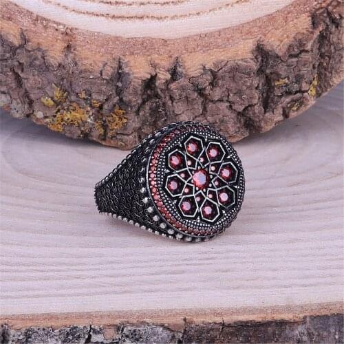Red Zircon 925 Sterling 925 K Silver Men 'S Ring