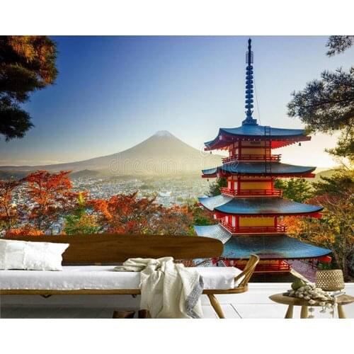 Mt. Fuji with Chureito Pagoda 3d wallpaper mural papel de parede,living room sofa TV wall bedroom restaurant mural