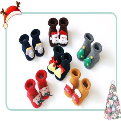 Winter Baby Girls Boys Kids Socks Terry Christmas Socks Cotton Baby Floor Socks Silicone Non-slip Warm Baby Socks Christmas Gift