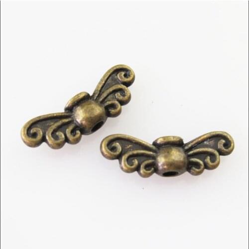 New 100Pcs Antiqued Bronze Color Wings Spacer Beads Charms 4.5x14mm