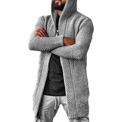 New Sweater Cardigan Men Mid Length Hooded Cardigans Spring Mens Clothes Lightweight Knit Jacket Plus Size Sweaters Knitwear