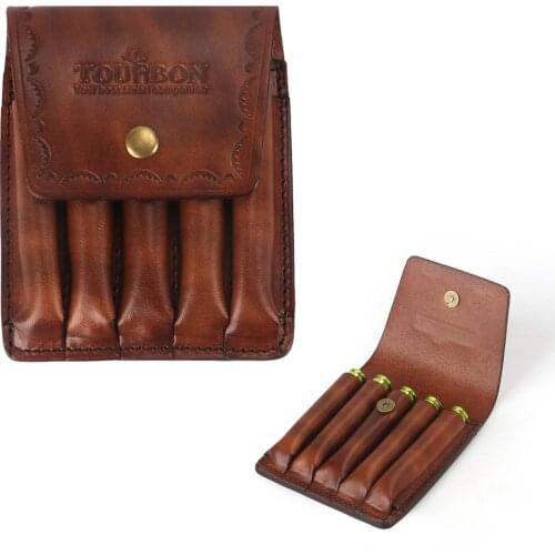 Tourbon Tactical Hunting Rifle Cartridges Ammo Holder Shell Wallet Pouch 5 Rounds Genuine Leather Bullet Carrier Gun Accessories