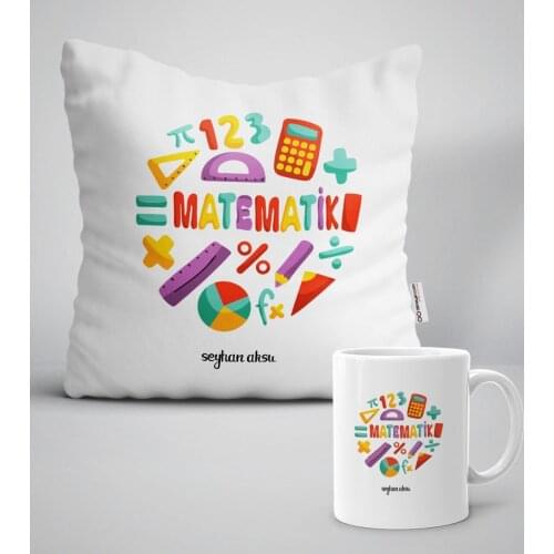 Personalized Math Teacher White Pillow Mug Seti-13