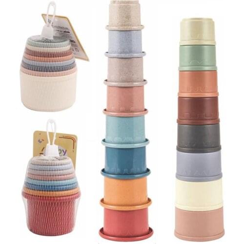Plastic Baby Educational Toys Stacking Cups for Ages 12 Months Wheat Straw Nesting Cups