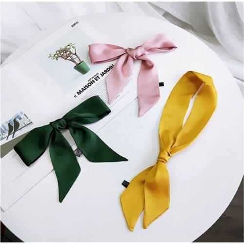 Beach Bag Scarves Ladies Summer Pure Color Small Silk Scarf Multifunctional Wrapped Handbag Handle Ribbon Wrist Neckerchief N2