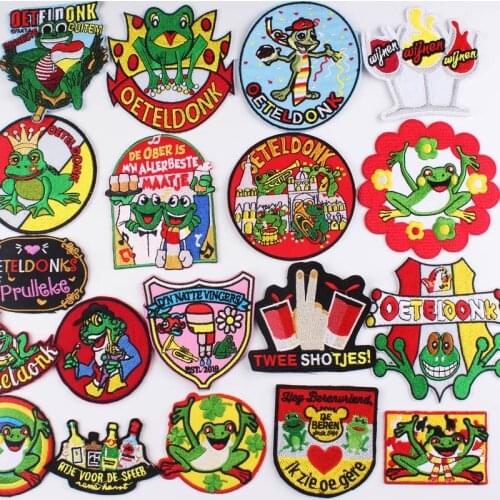 Prajna Oeteldonk Emblem Full Embroidered Patches for Clothing Frog Carnival for Netherland Iron on Patches on Clothes DIY Decor