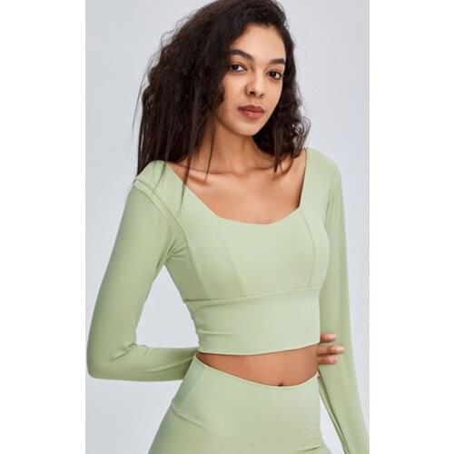 Inner Paded Long Sleeve Yoga Shirts Sports Wear Women Push Up Running Fitnessa Crop Top Clothes