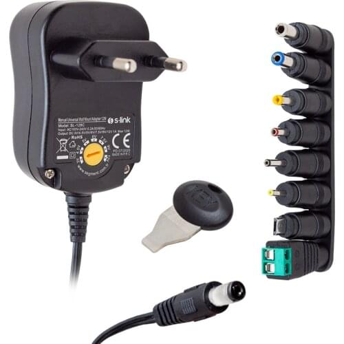 S-LINK SL-128C 3 VOLT - 12 VOLT 1 AMP ADJUSTABLE 8 END SWITCH MODE PLASTIC CASE ADAPTER