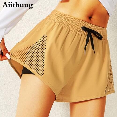 Aiithuug Womens Running Hiking Shorts Double Layer Workout Dolphin Shorts Quick Dry Sweat Shorts with Pockets Dolphin Running