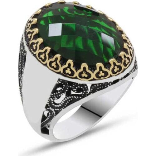 Tevuli 925 Sterling Silver Green Zircon Stone Mens Ring