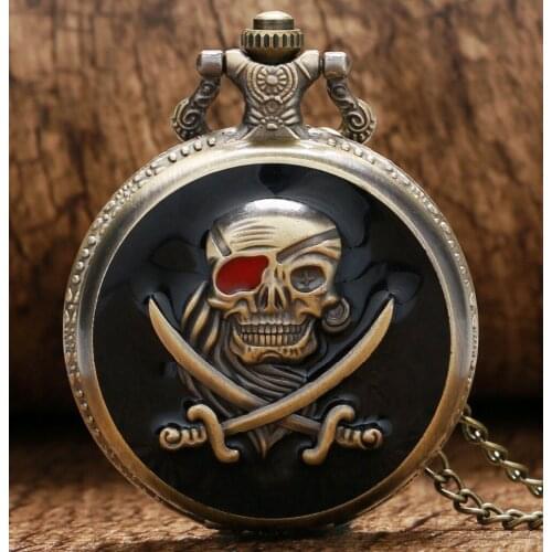 Punk Rock Pendant Pirates Skull Pirates of the Caribbean Quartz Pocket Watch Mens Boys Children Kids Watches Birthday Gifts