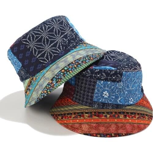 Vintage Fashion Women Men Bucket Hats Outdoor Print Cap Travel Sunscreen Hat