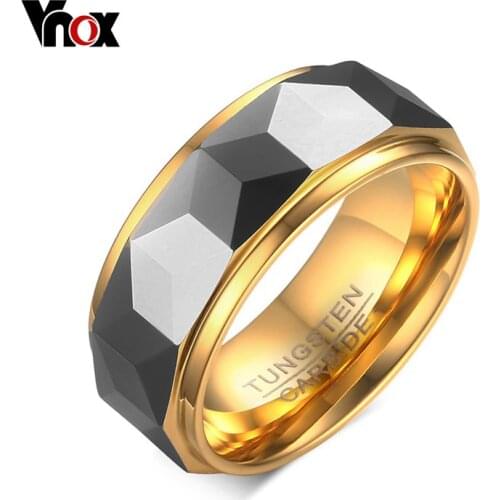 VNOX 100% Tungsten Men Ring Wedding Male Jewelry Gold Color 8mm Width Dropshipping