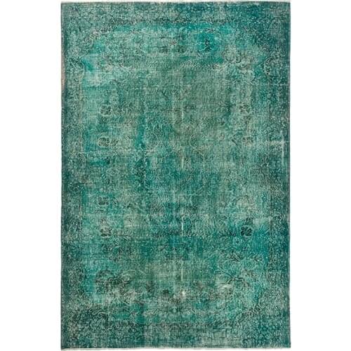 Green Floral Over Dyed Rug, 10x6 Oriental Turquoise Carpet, 292x189 Vintage Bohemian Rug, Decorative Recolored Carpet