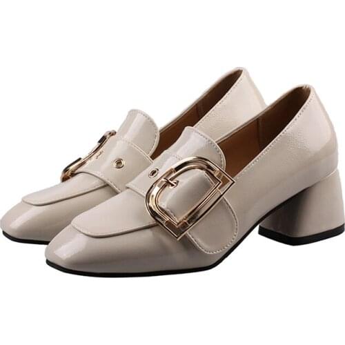 Small Leather Shoes Female Retro 2019 New Spring British Wind Square Head Thick With Single The Wild High Heels