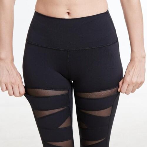 Women Yoga Back Waist High rise leggings super quality High Elastic Waist Solid 4-way Stretch Skinnymesh stitching pants