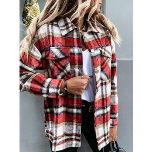 Womens Coat Nice Autumn Spring Long-sleeved Plaid Jacket Woman Shirt Jacket Fashion Lapel Single Breasted Cardigan Jackets Coat