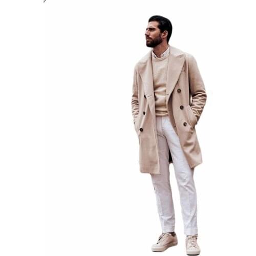 Winter Woolen Overcoat England Mens Solid Thick Double Breasted Loose Warm Long-Length Trench Coat Male Jacket