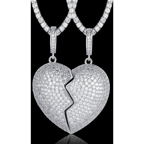 100% Micro Zircon Hip Hop Super Shine Couple Heart Pendant Necklace For Men Jewelry Custom Accept Dropshipping