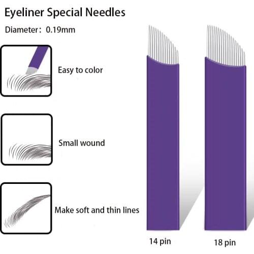 100pcs Permanent Makeup Manual Eyebrow Eyeliner Tattoo Needles 0.19mm Blade For 3D Embroidery Microblading Tattoo Pen Machine