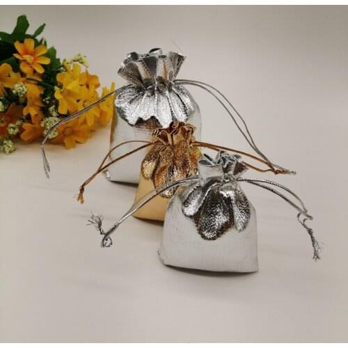 100pcs Drawstring Gold Silver Bag Fabric Packing Bag Aluminium Foil Cloth Bag Wedding Jewelry Bag for Jewelry Packaging Display