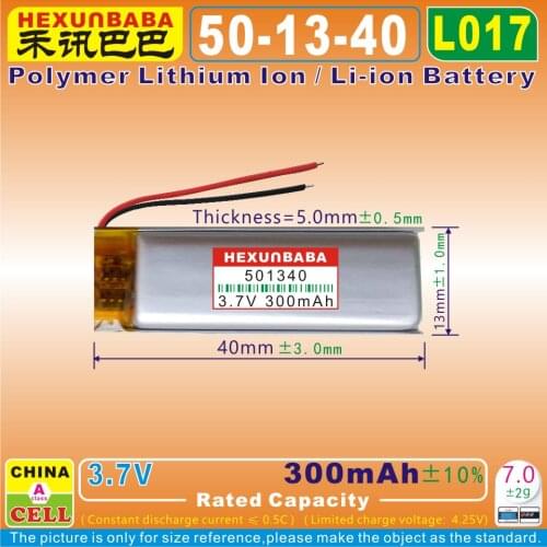 5pcs [L017] 3.7V 300mAh [501340] Polymer Li-ion battery for TWS bluetooth headset Xiao-mi airdots youth version TWSEJ02LM