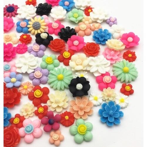100pcs 13-22mm Mixed Flowers Rose Daisy Sunflowers Flatbacks Cabochons Embellishments DIY Crafts