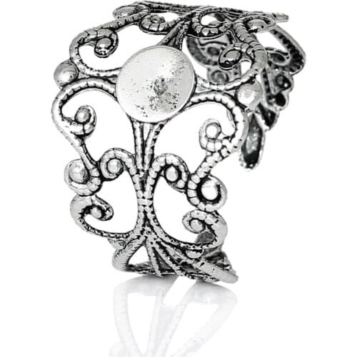 8SEASONS Copper Adjustable Rings Filigree Flower Silver Color Cabochon Settings (Fits 6mm ) 18.7mm(US 8.5) 10 PCs Hot new