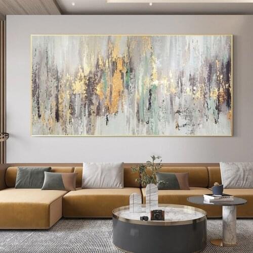 Pure hand-painted gold leaf abstract oil painting simple modern living room sofa background wall decorative painting mural