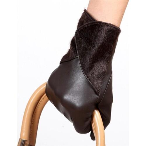 Genuine Leather Brand Gloves Wrist Fashion Fur Decoration Women Sheepskin Gloves Elegant Lady Finger Driving Glove L153NQ-5